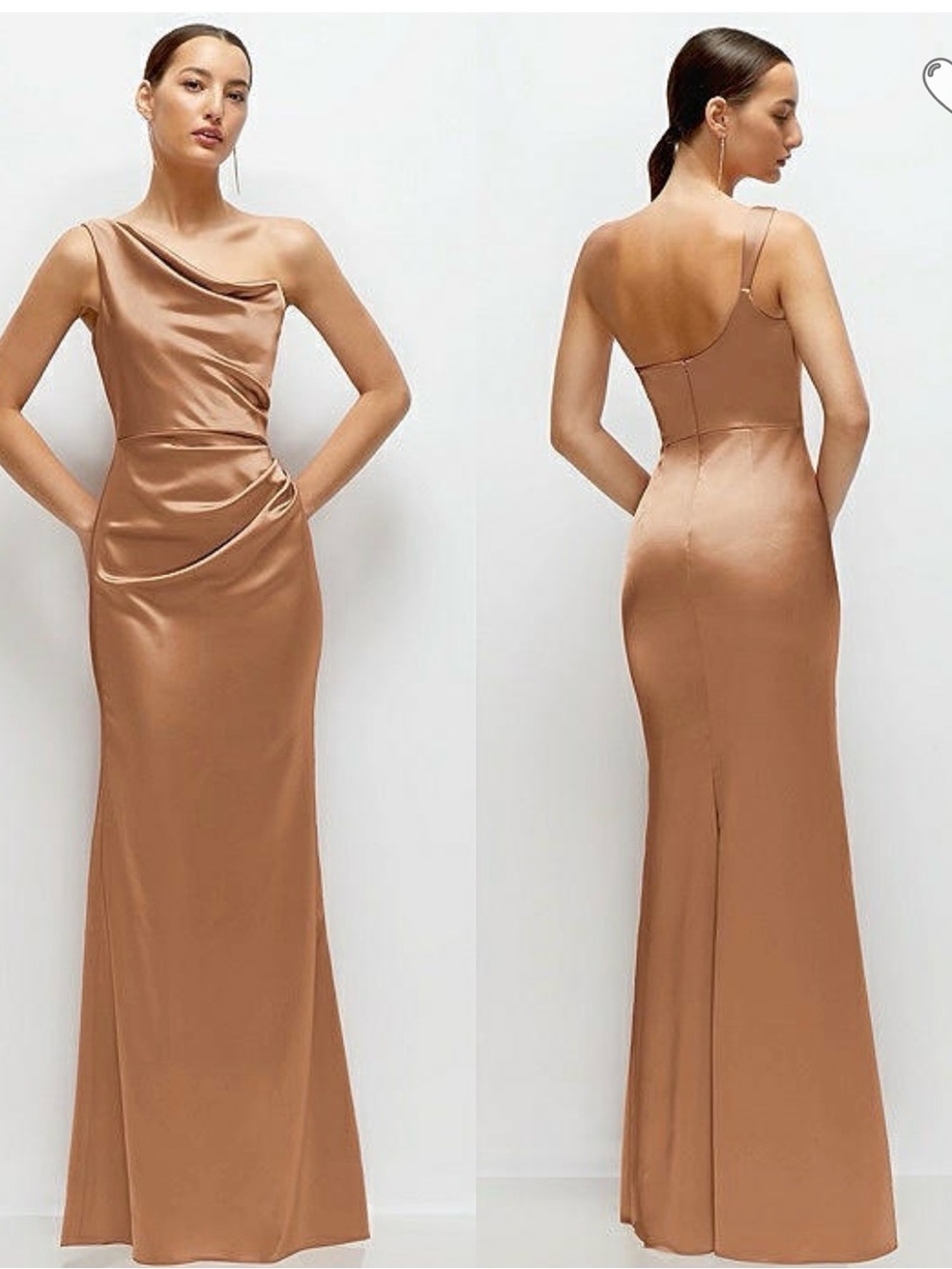 NEW After Six Nisha 6904 One-Shoulder Satin Gown in Toffee, Size 2